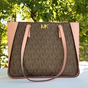 NEW Michael Kors MD Tote Sylvia Primrose, Brown & Pink Blush